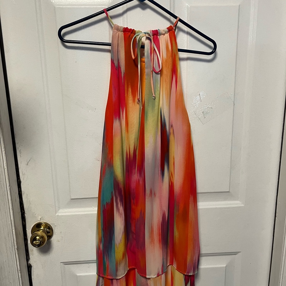 Vintage Bisou Bisou Orange and Pink Sleeveless Dress with Multicolor Trim - Picture 6 of 6